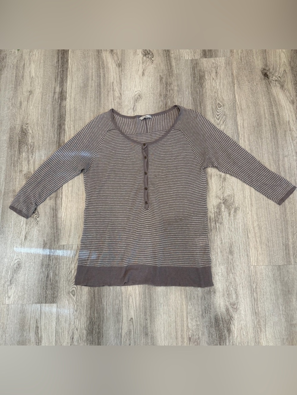 Joie Linen Silk Striped Henley Top Neutral Taupe Size S/M